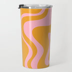 Retro Liquid Swirl Abstract Pattern Pink and Mustard Marigold Travel Mug Gallery Image 3