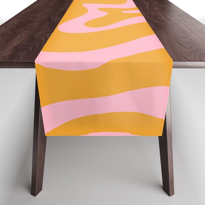 Retro Liquid Swirl Abstract Pattern Pink and Mustard Marigold Table Runner Gallery Image 1