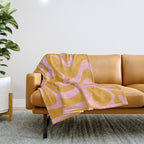 Retro Liquid Swirl Abstract Pattern Pink and Mustard Marigold Throw Blanket Gallery Image 1