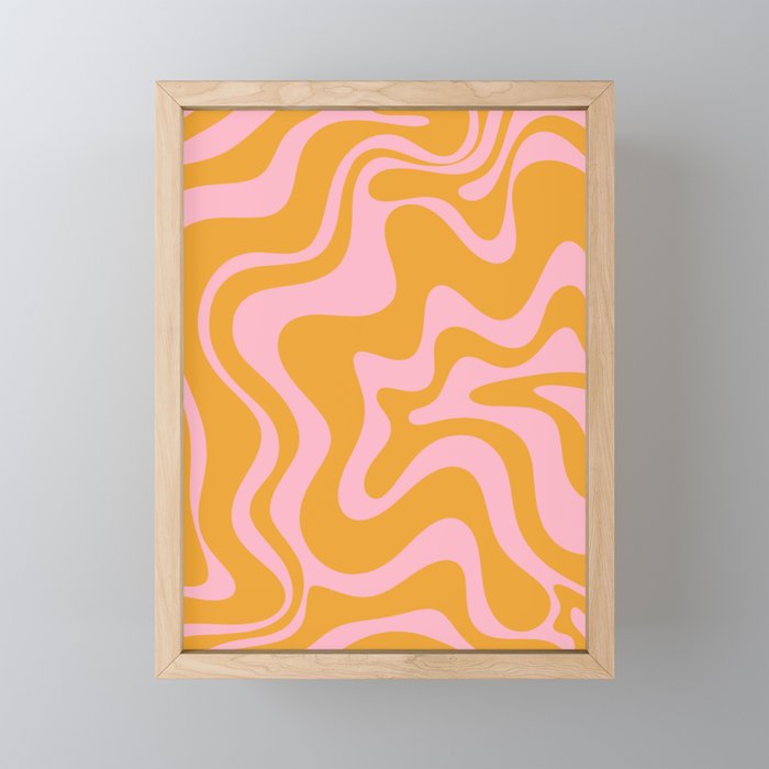 Retro Liquid Swirl Abstract Pattern Pink and Mustard Marigold Mini Art Print Gallery Image 1