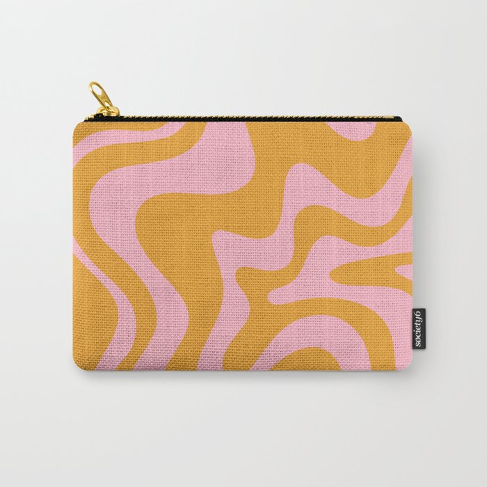 Retro Liquid Swirl Abstract Pattern Pink and Mustard Marigold Carry All Pouch Gallery Image 1