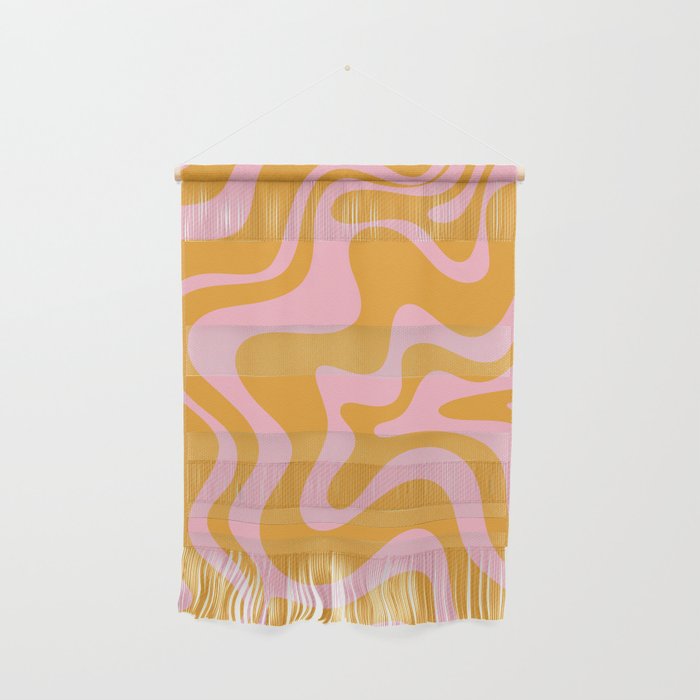 Retro Liquid Swirl Abstract Pattern Pink and Mustard Marigold Wall Hanging Gallery Image 1