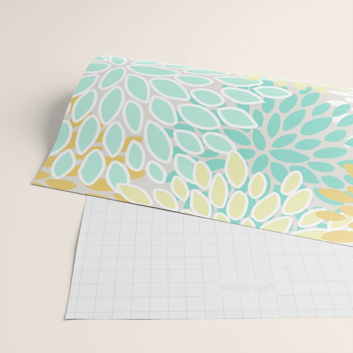 Floral Prints, Mint Green and Yellow, Modern Print Art Wrapping Paper Gallery Image 2
