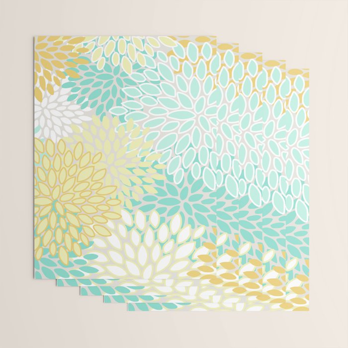 Floral Prints, Mint Green and Yellow, Modern Print Art Wrapping Paper Gallery Image 3