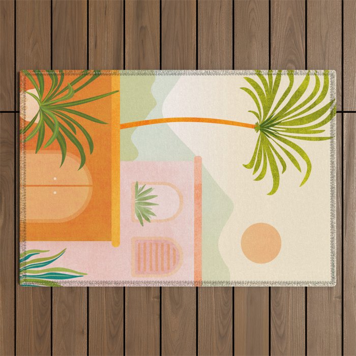 Tropical Mountain Village Landscape Outdoor Rug Gallery Image 1