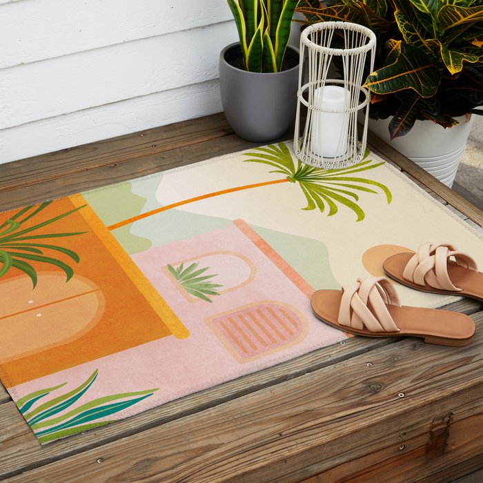 Tropical Mountain Village Landscape Outdoor Rug Gallery Image 2