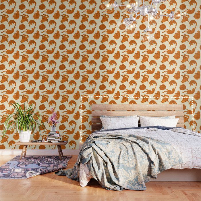 Sleepy Cozy Kitty Cats in Buttercup & Orange Wallpaper Gallery Image 3