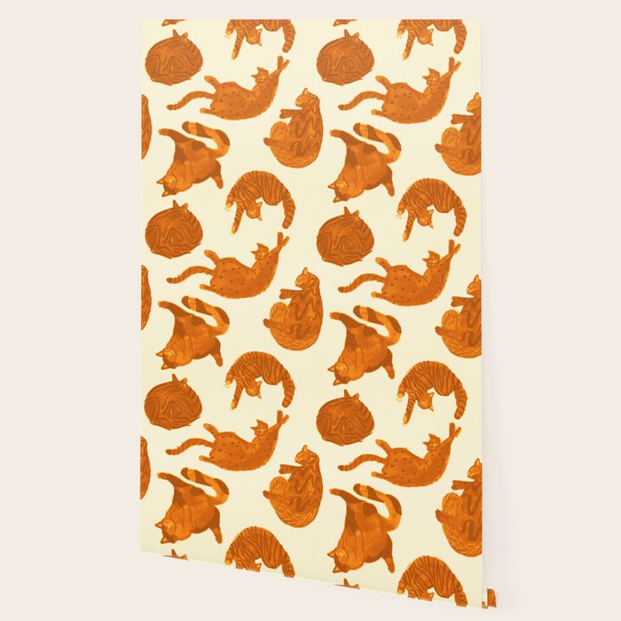 Sleepy Cozy Kitty Cats in Buttercup & Orange Wallpaper Gallery Image 2