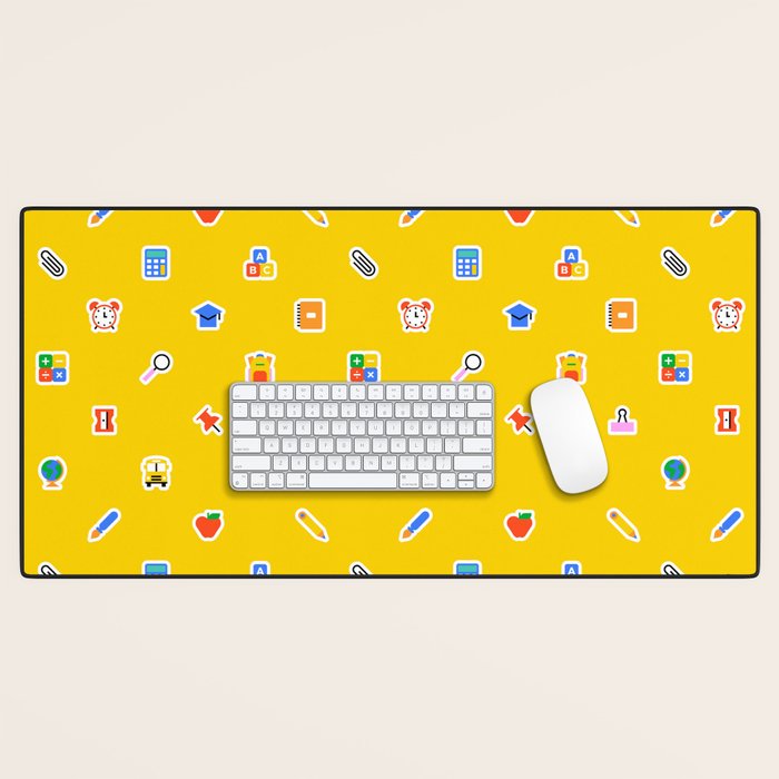 Colorful back to school sticker icon pattern Desk Mat Gallery Image 1