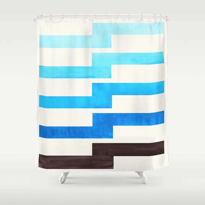 Blue Baby Blue Watercolor Minimalist Geometric Zig Zag Lightning Bolt Pattern Shower Curtain Gallery Image 1