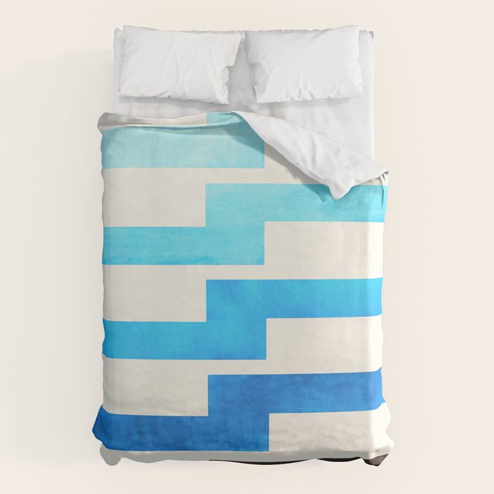 Blue Baby Blue Watercolor Minimalist Geometric Zig Zag Lightning Bolt Pattern Duvet Cover Gallery Image 6