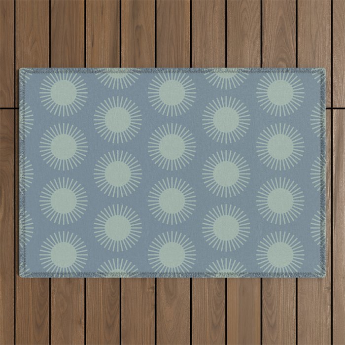 Boho Summer Sun Pattern V Neutral Blue Sage Green Outdoor Rug Gallery Image 1