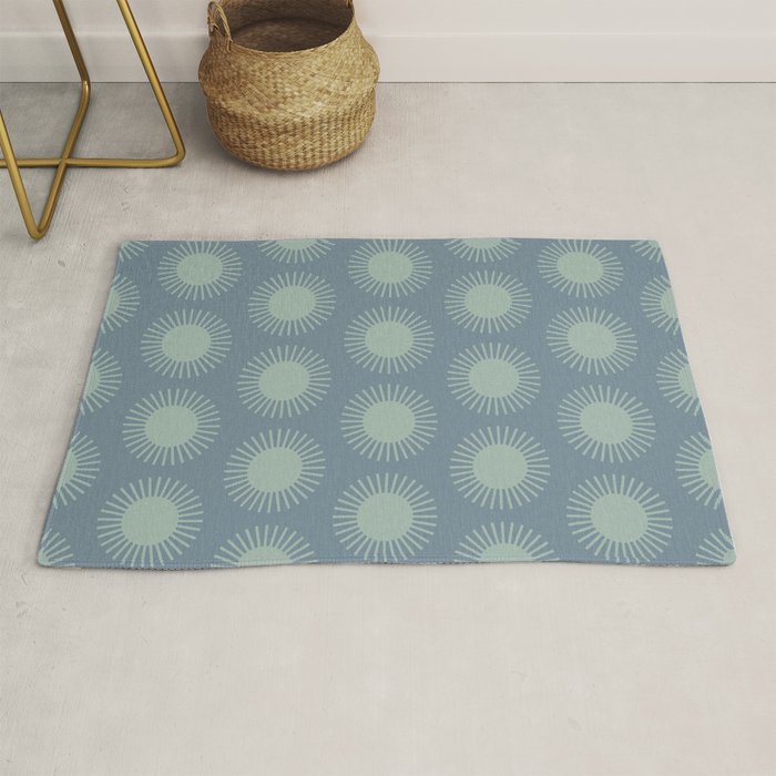 Boho Summer Sun Pattern V Neutral Blue Sage Green Rug Gallery Image 1