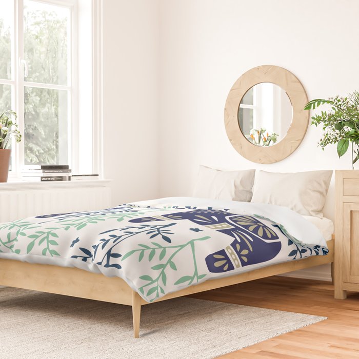Swedish Dala Horse - Navy & Mint Palette Duvet Cover Gallery Image 2