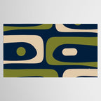 Mid Century Modern Retro Abstract Minimalist Piquet Pattern in Navy Blue and Olive Green Tablecloth Gallery Image 2