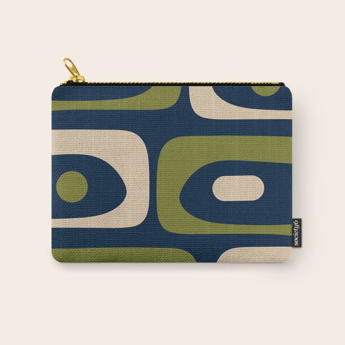 Mid Century Modern Retro Abstract Minimalist Piquet Pattern in Navy Blue and Olive Green Carry All Pouch Gallery Image 1