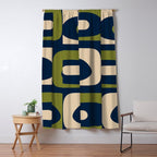 Mid Century Modern Retro Abstract Minimalist Piquet Pattern in Navy Blue and Olive Green Window Curtain Gallery Image 5