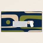 Mid Century Modern Retro Abstract Minimalist Piquet Pattern in Navy Blue and Olive Green Desk Mat Gallery Image 1