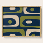 Mid Century Modern Retro Abstract Minimalist Piquet Pattern in Navy Blue and Olive Green Serving Tray Gallery Image 1