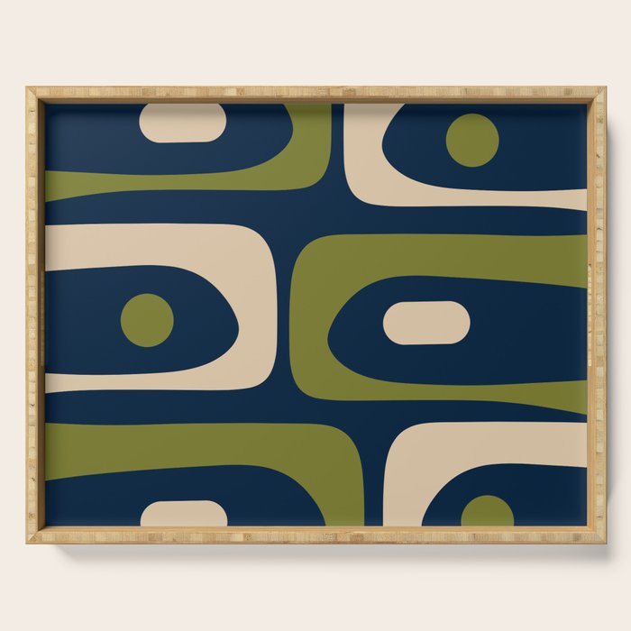 Mid Century Modern Retro Abstract Minimalist Piquet Pattern in Navy Blue and Olive Green Serving Tray Gallery Image 1