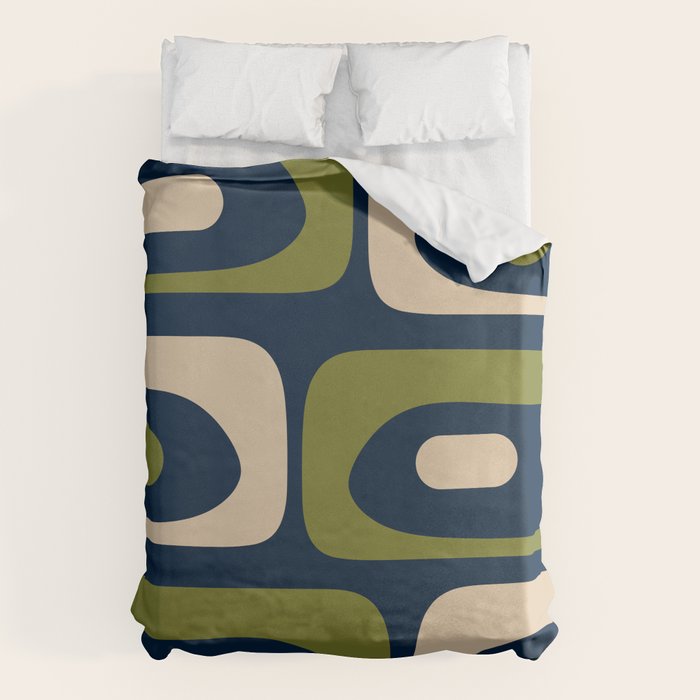 Mid Century Modern Retro Abstract Minimalist Piquet Pattern in Navy Blue and Olive Green Duvet Cover Gallery Image 1
