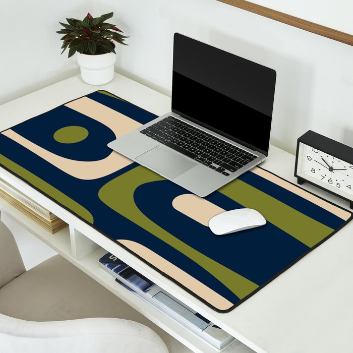 Mid Century Modern Retro Abstract Minimalist Piquet Pattern in Navy Blue and Olive Green Desk Mat Gallery Image 2