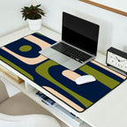 Mid Century Modern Retro Abstract Minimalist Piquet Pattern in Navy Blue and Olive Green Desk Mat Gallery Image 2