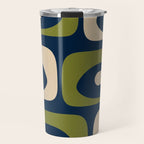Mid Century Modern Retro Abstract Minimalist Piquet Pattern in Navy Blue and Olive Green Travel Mug Gallery Image 1