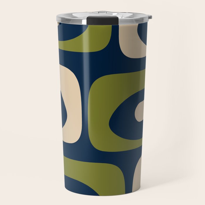 Mid Century Modern Retro Abstract Minimalist Piquet Pattern in Navy Blue and Olive Green Travel Mug Gallery Image 1