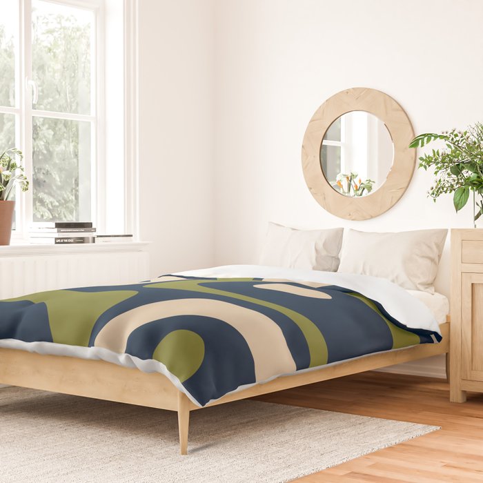 Mid Century Modern Retro Abstract Minimalist Piquet Pattern in Navy Blue and Olive Green Duvet Cover Gallery Image 2