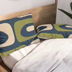 Mid Century Modern Retro Abstract Minimalist Piquet Pattern in Navy Blue and Olive Green Pillow Sham Gallery Image 2