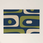 Mid Century Modern Retro Abstract Minimalist Piquet Pattern in Navy Blue and Olive Green Welcome Mat Gallery Image 1