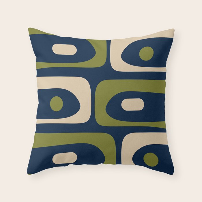 Mid Century Modern Retro Abstract Minimalist Piquet Pattern in Navy Blue and Olive Green Throw Pillow Gallery Image 1