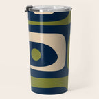 Mid Century Modern Retro Abstract Minimalist Piquet Pattern in Navy Blue and Olive Green Travel Mug Gallery Image 3