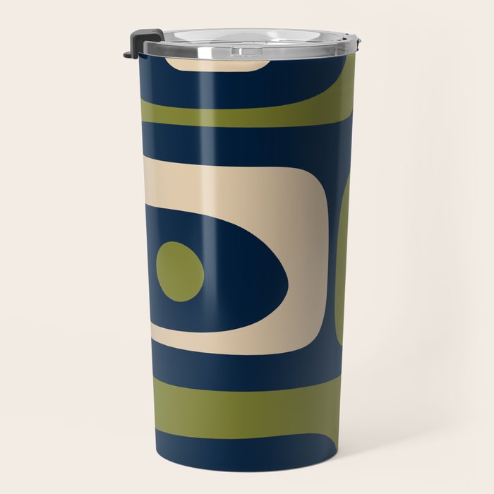 Mid Century Modern Retro Abstract Minimalist Piquet Pattern in Navy Blue and Olive Green Travel Mug Gallery Image 3
