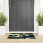 Mid Century Modern Retro Abstract Minimalist Piquet Pattern in Navy Blue and Olive Green Welcome Mat Gallery Image 3