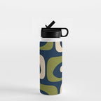 Mid Century Modern Retro Abstract Minimalist Piquet Pattern in Navy Blue and Olive Green Water Bottle Gallery Image 1