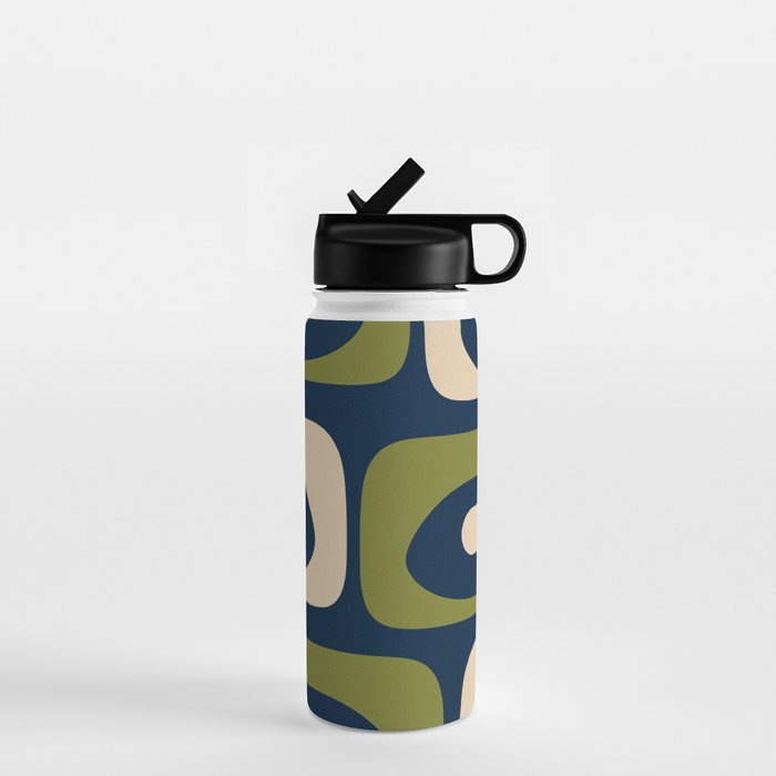 Mid Century Modern Retro Abstract Minimalist Piquet Pattern in Navy Blue and Olive Green Water Bottle Gallery Image 1