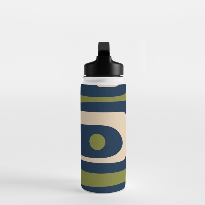 Mid Century Modern Retro Abstract Minimalist Piquet Pattern in Navy Blue and Olive Green Water Bottle Gallery Image 3
