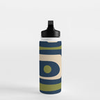 Mid Century Modern Retro Abstract Minimalist Piquet Pattern in Navy Blue and Olive Green Water Bottle Gallery Image 3