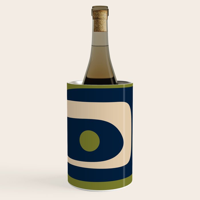 Mid Century Modern Retro Abstract Minimalist Piquet Pattern in Navy Blue and Olive Green Wine Chiller Gallery Image 2