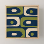 Mid Century Modern Retro Abstract Minimalist Piquet Pattern in Navy Blue and Olive Green Mini Art Print Gallery Image 1
