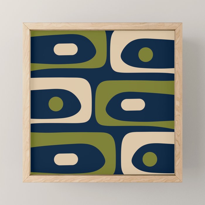 Mid Century Modern Retro Abstract Minimalist Piquet Pattern in Navy Blue and Olive Green Mini Art Print Gallery Image 1