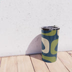 Mid Century Modern Retro Abstract Minimalist Piquet Pattern in Navy Blue and Olive Green Travel Mug Gallery Image 4