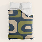 Mid Century Modern Retro Abstract Minimalist Piquet Pattern in Navy Blue and Olive Green Duvet Cover Gallery Image 6