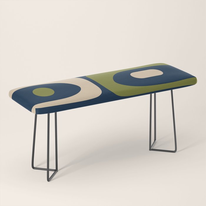 Mid Century Modern Retro Abstract Minimalist Piquet Pattern in Navy Blue and Olive Green Bench Gallery Image 1