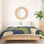 Mid Century Modern Retro Abstract Minimalist Piquet Pattern in Navy Blue and Olive Green Duvet Cover Gallery Image 3