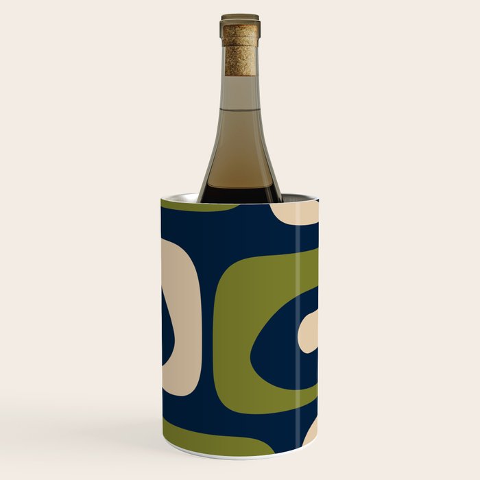 Mid Century Modern Retro Abstract Minimalist Piquet Pattern in Navy Blue and Olive Green Wine Chiller Gallery Image 1