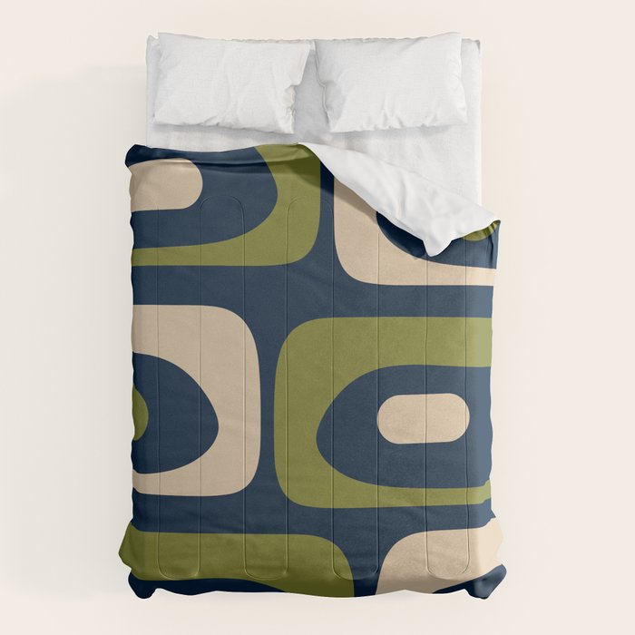 Mid Century Modern Retro Abstract Minimalist Piquet Pattern in Navy Blue and Olive Green Comforter Gallery Image 1