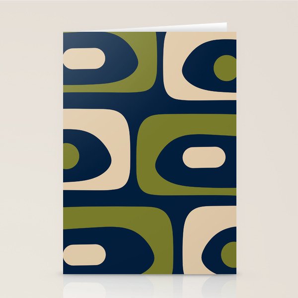 Mid Century Modern Retro Abstract Minimalist Piquet Pattern in Navy Blue and Olive Green Stationery Card Gallery Image 1